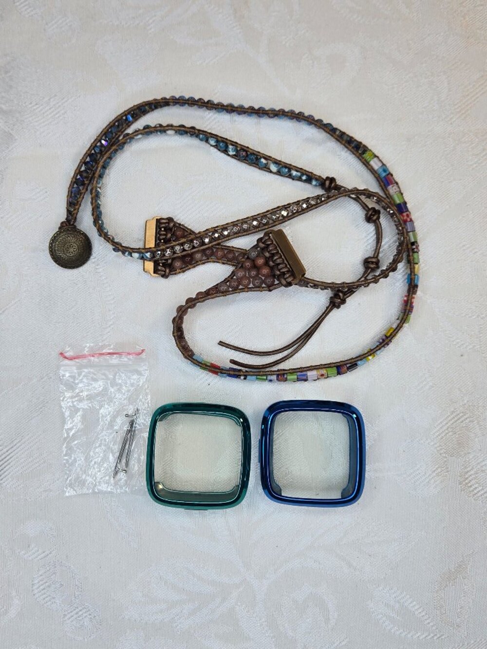 Fitbit Versa2 Boho Natural Stone Bead Bracelet Adjustable Handmade Braided Band